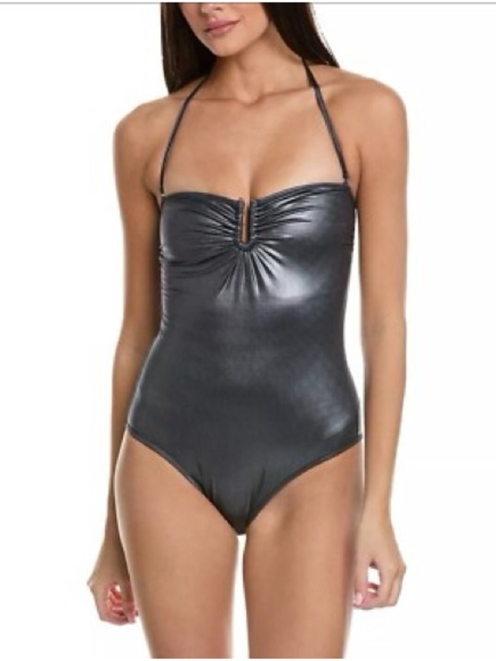 Bnwt Zadig & Voltaire size 38 Metallic Charcoal Halter One-Piece
